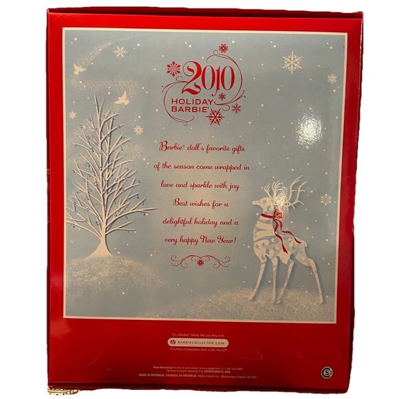 2010 Holiday Barbie Doll Red Cape White Dress Collectors Edition Mattel New Box - Picture 5 of 8